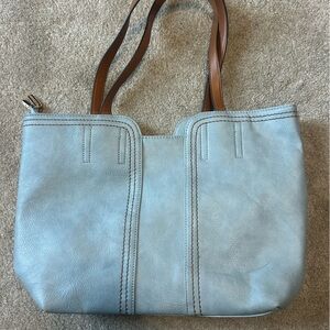 Elegant Blue Leather Tote Bag